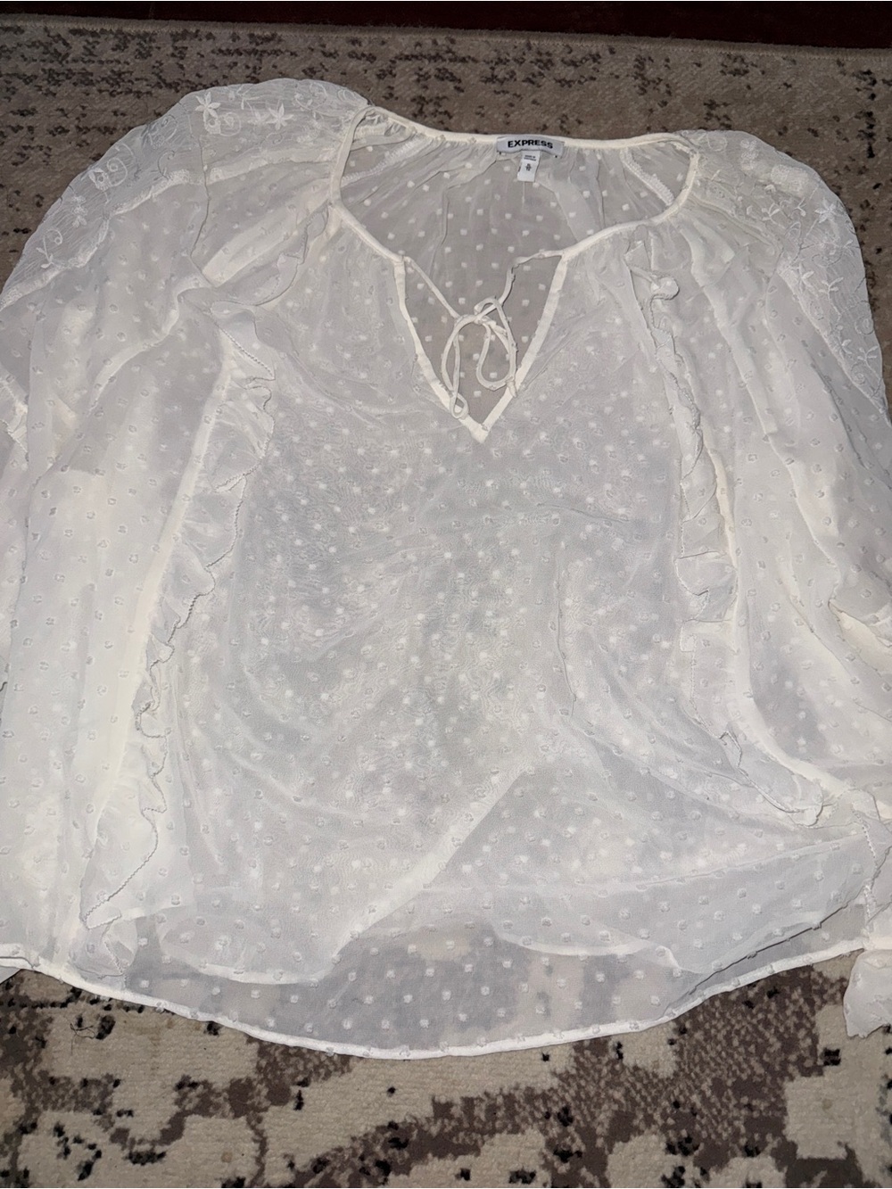 Express White Swiss Dot Sheer Peasant Blouse